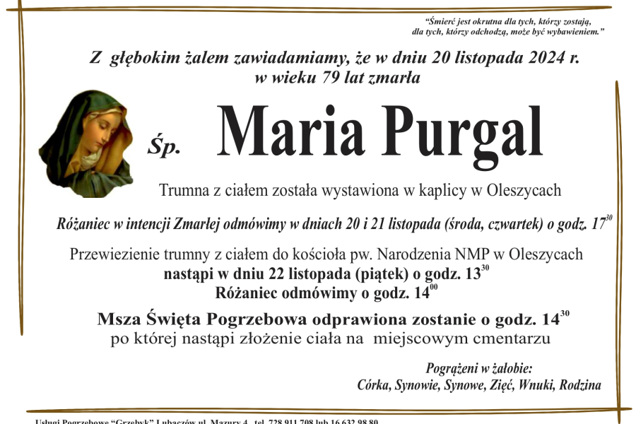 Zmarła Maria Purgal